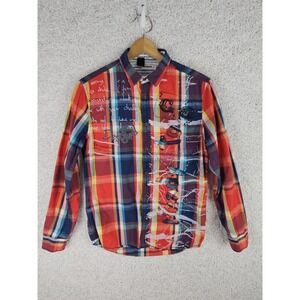 Desigual Designer Festival Party Sex Fun Love Ready To Go Check Shirt Mens Large